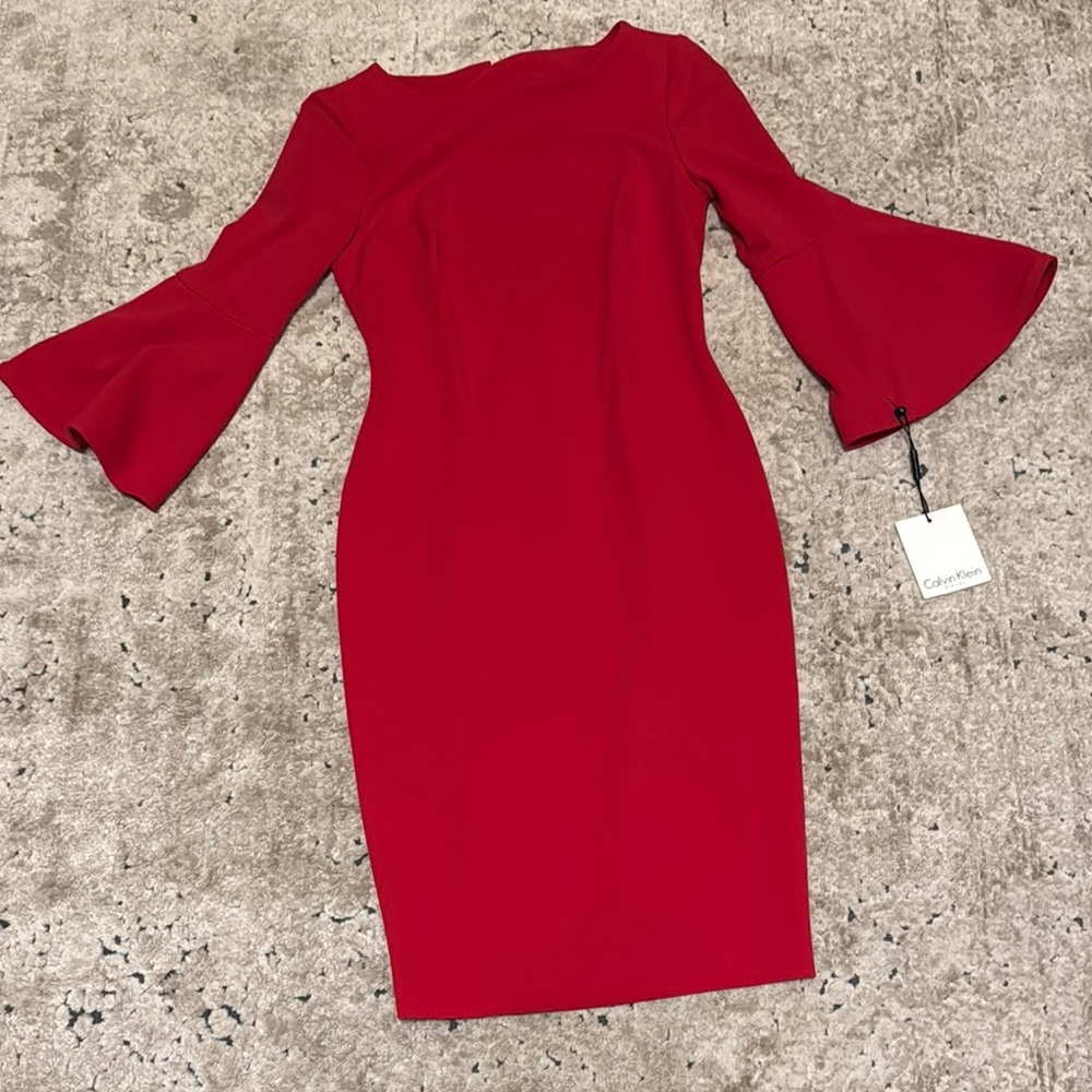 Calvin Klein Women's Red Flare Sleeve Party Dress - Size 2: NWT